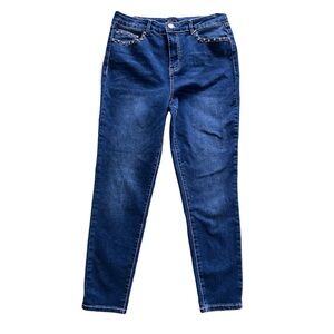 Elite High Waisted bedazzled straight Blue Jeans Sz 32 / 15J